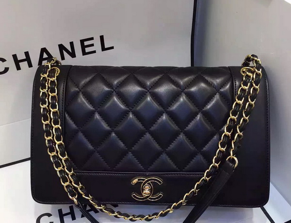 Chanel Flap Bag Sheepskin Light Gold Metal Black A93085 for Sale