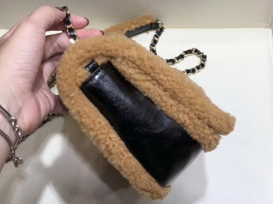 Chanel Flap Bag Shiny Crumpled Sheepskin Shearling Sheepskin and Gold Tone Metal Black and Brown AS0321