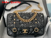 Chanel Flap Bag Tweed Aged Calfskin Aged Pale Yellow Metal White and Black Ref AS2696 Replica