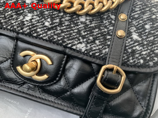 Chanel Flap Bag Tweed Aged Calfskin Aged Pale Yellow Metal White and Black Ref AS2696 Replica