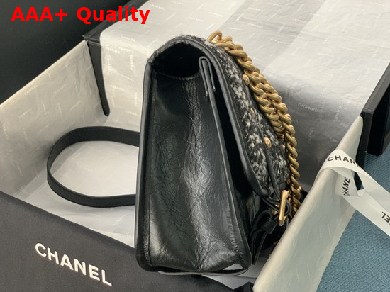 Chanel Flap Bag Tweed Aged Calfskin Aged Pale Yellow Metal White and Black Ref AS2696 Replica