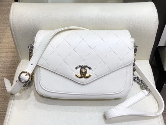 Chanel Flap Bag White Calfskin Gold Tone Silver Tone and Ruthenium Finish Metal AS0413