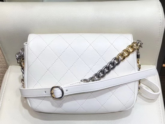 Chanel Flap Bag White Calfskin Gold Tone Silver Tone and Ruthenium Finish Metal AS0413