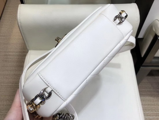 Chanel Flap Bag White Calfskin Gold Tone Silver Tone and Ruthenium Finish Metal AS0413