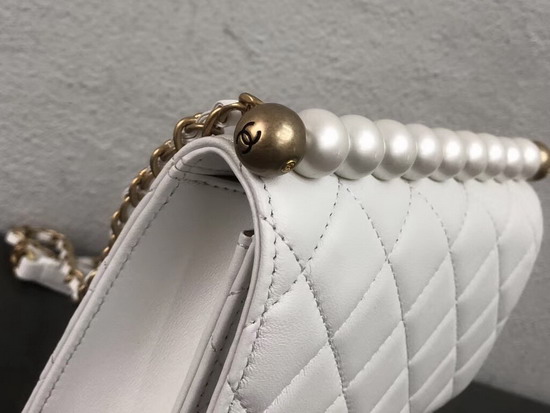 Chanel Flap Bag White Lambskin Imitation Pearls and Gold Tone Metal AS0584