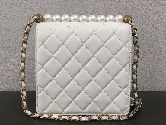 Chanel Flap Bag White Lambskin Imitation Pearls and Gold Tone Metal AS0584