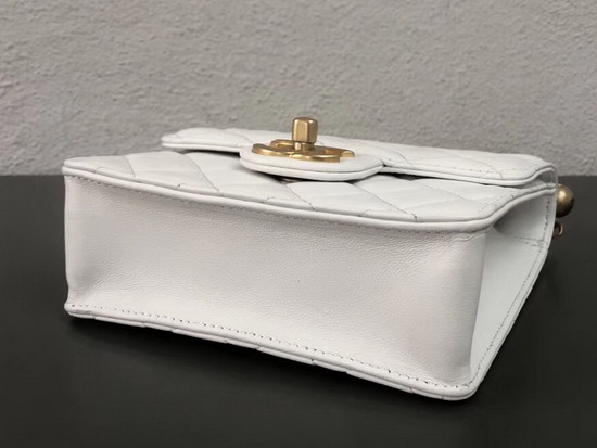 Chanel Flap Bag White Lambskin Imitation Pearls and Gold Tone Metal AS0584