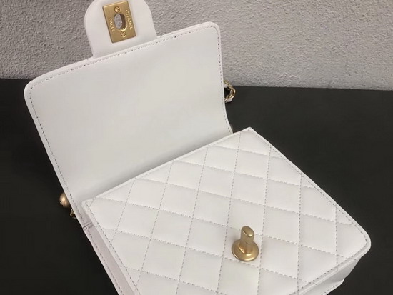 Chanel Flap Bag White Lambskin Imitation Pearls and Gold Tone Metal AS0584