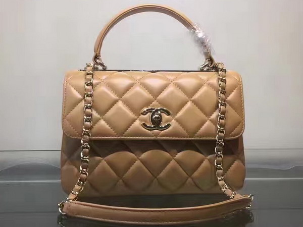 Chanel Flap Bag With Handle Apricot Lambskin Light Gold Metal for Sale