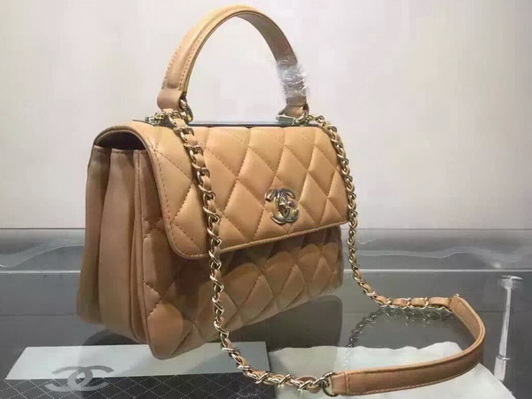 Chanel Flap Bag With Handle Apricot Lambskin Light Gold Metal for Sale