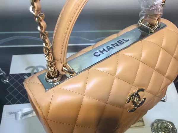 Chanel Flap Bag With Handle Apricot Lambskin Light Gold Metal for Sale