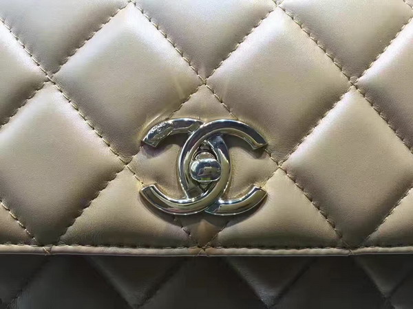 Chanel Flap Bag With Handle Apricot Lambskin Light Gold Metal for Sale