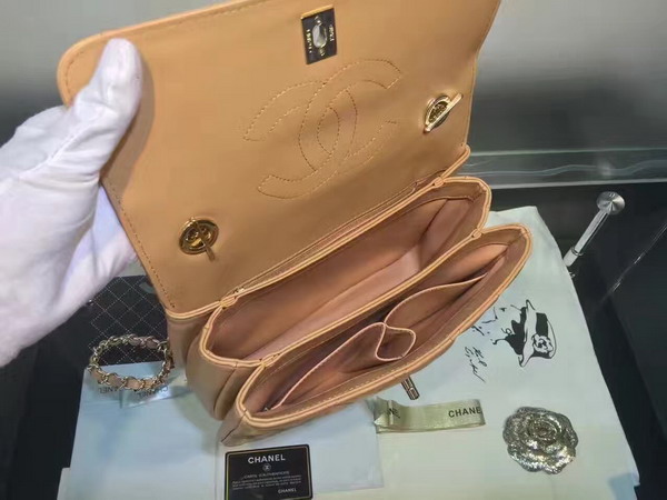 Chanel Flap Bag With Handle Apricot Lambskin Light Gold Metal for Sale