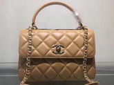 Chanel Flap Bag With Handle Apricot Lambskin Light Gold Metal for Sale