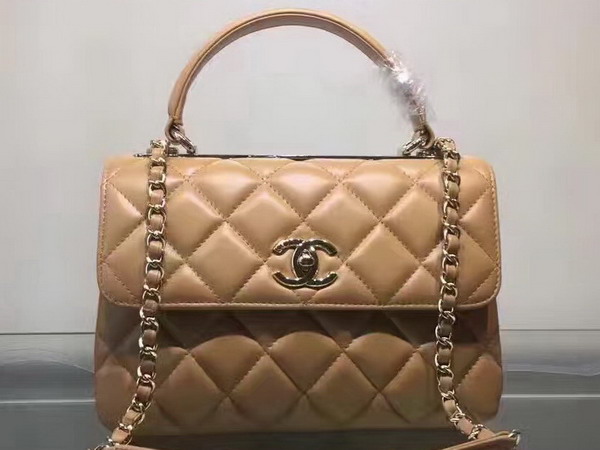 Chanel Flap Bag With Handle Apricot Lambskin Light Gold Metal for Sale