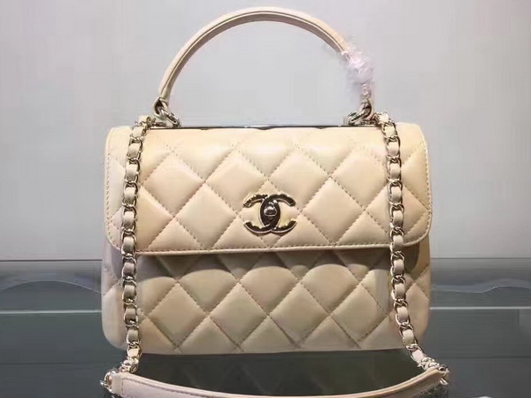 Chanel Flap Bag With Handle Beige Lambskin Light Gold Metal for Sale