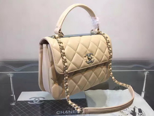 Chanel Flap Bag With Handle Beige Lambskin Light Gold Metal for Sale