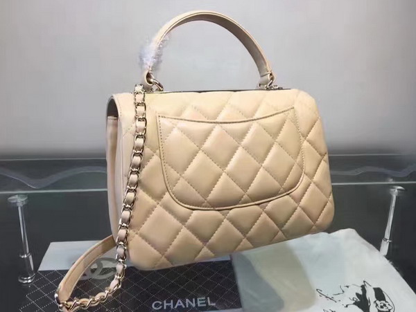 Chanel Flap Bag With Handle Beige Lambskin Light Gold Metal for Sale