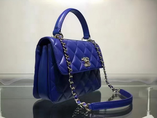 Chanel Flap Bag With Handle Blue Lambskin Silver Metal for Sale