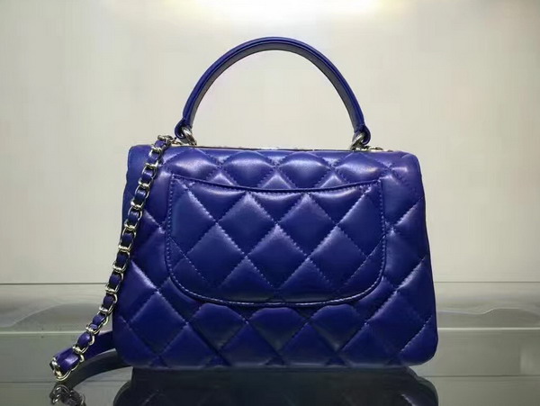 Chanel Flap Bag With Handle Blue Lambskin Silver Metal for Sale