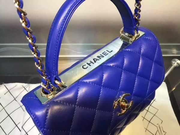 Chanel Flap Bag With Handle Blue Lambskin Silver Metal for Sale