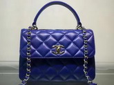 Chanel Flap Bag With Handle Blue Lambskin Silver Metal for Sale