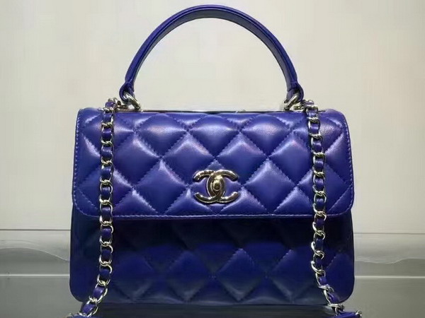 Chanel Flap Bag With Handle Blue Lambskin Silver Metal for Sale