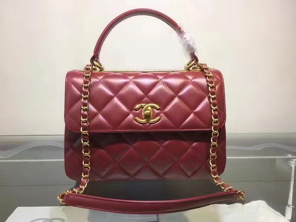 Chanel Flap Bag With Handle Burgundy Lambskin Light Gold Metal for Sale