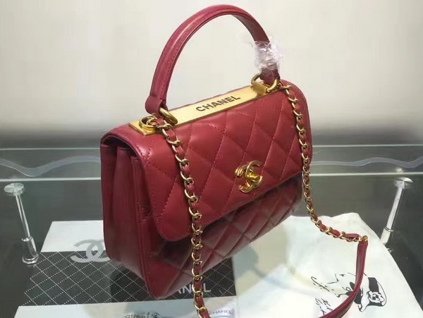 Chanel Flap Bag With Handle Burgundy Lambskin Light Gold Metal for Sale