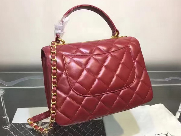 Chanel Flap Bag With Handle Burgundy Lambskin Light Gold Metal for Sale