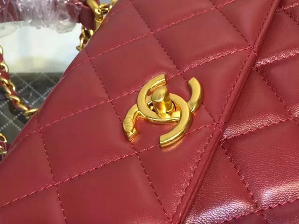 Chanel Flap Bag With Handle Burgundy Lambskin Light Gold Metal for Sale