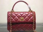 Chanel Flap Bag With Handle Burgundy Lambskin Light Gold Metal for Sale