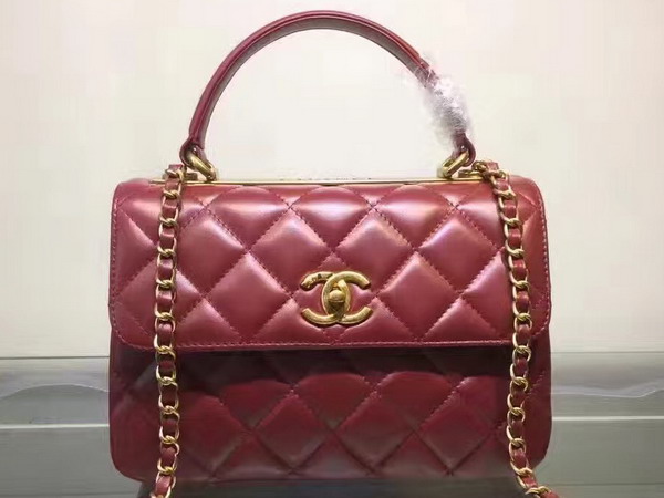 Chanel Flap Bag With Handle Burgundy Lambskin Light Gold Metal for Sale