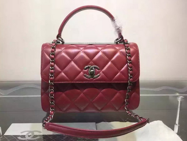 Chanel Flap Bag With Handle Burgundy Lambskin Silver Metal for Sale