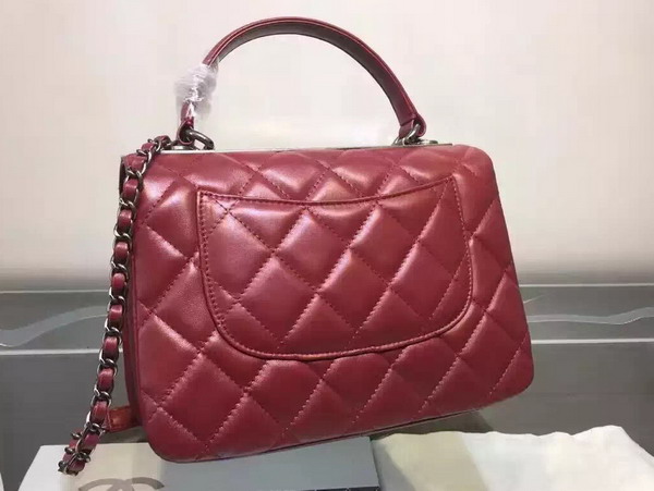 Chanel Flap Bag With Handle Burgundy Lambskin Silver Metal for Sale