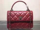 Chanel Flap Bag With Handle Burgundy Lambskin Silver Metal for Sale