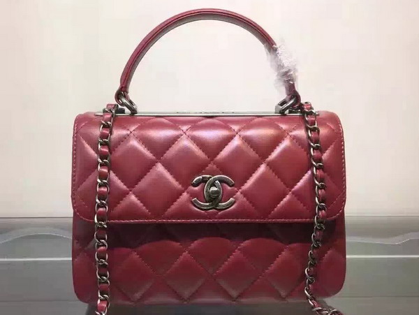 Chanel Flap Bag With Handle Burgundy Lambskin Silver Metal for Sale