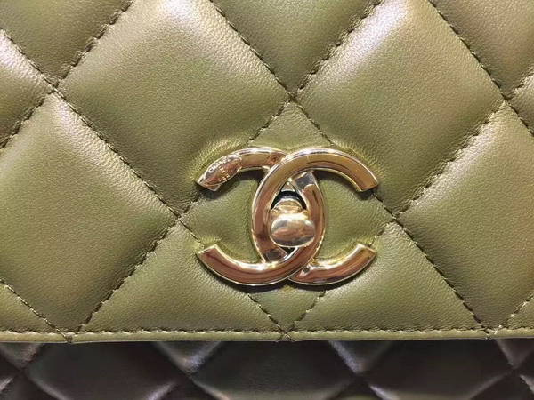 Chanel Flap Bag With Handle Dark Green Lambskin Silver Metal for Sale