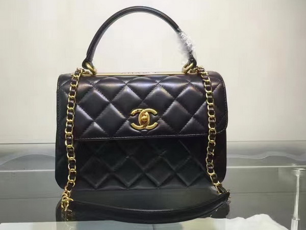 Chanel Flap Bag With Handle Lambskin Light Gold Metal Black for Sale