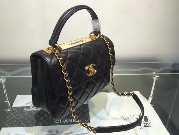 Chanel Flap Bag With Handle Lambskin Light Gold Metal Black for Sale