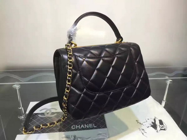 Chanel Flap Bag With Handle Lambskin Light Gold Metal Black for Sale