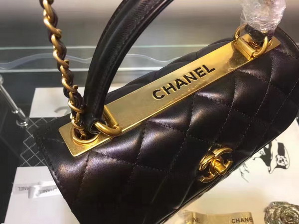 Chanel Flap Bag With Handle Lambskin Light Gold Metal Black for Sale