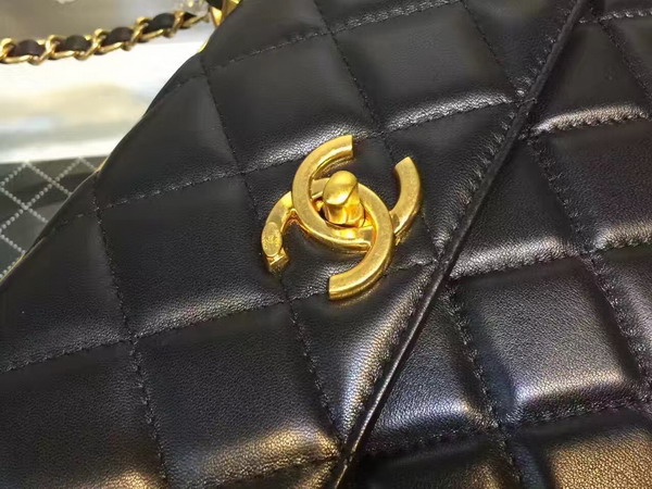 Chanel Flap Bag With Handle Lambskin Light Gold Metal Black for Sale