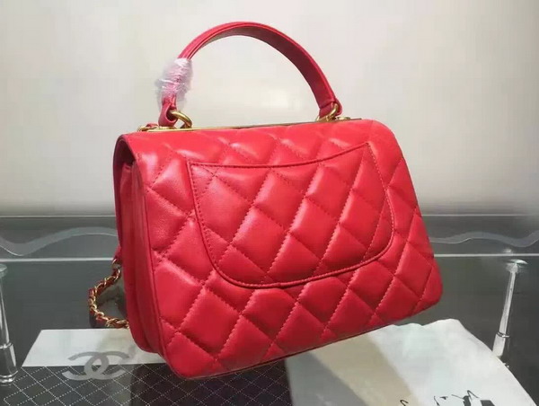 Chanel Flap Bag With Handle Lambskin Light Gold Metal Red for Sale