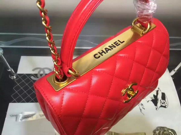 Chanel Flap Bag With Handle Lambskin Light Gold Metal Red for Sale