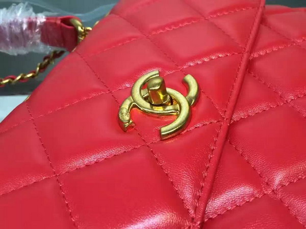 Chanel Flap Bag With Handle Lambskin Light Gold Metal Red for Sale