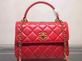 Chanel Flap Bag With Handle Lambskin Light Gold Metal Red for Sale