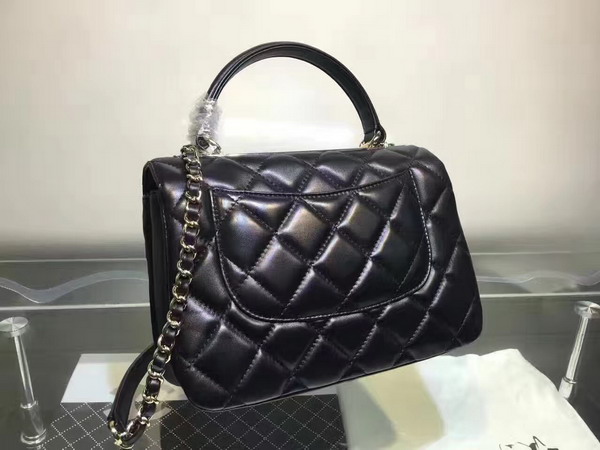 Chanel Flap Bag With Handle Lambskin Silver Metal Black for Sale