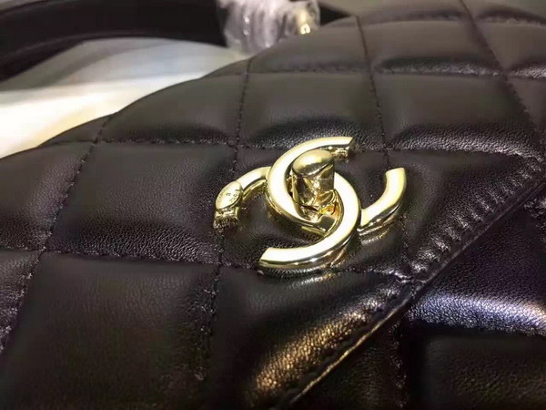 Chanel Flap Bag With Handle Lambskin Silver Metal Black for Sale