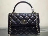 Chanel Flap Bag With Handle Lambskin Silver Metal Black for Sale